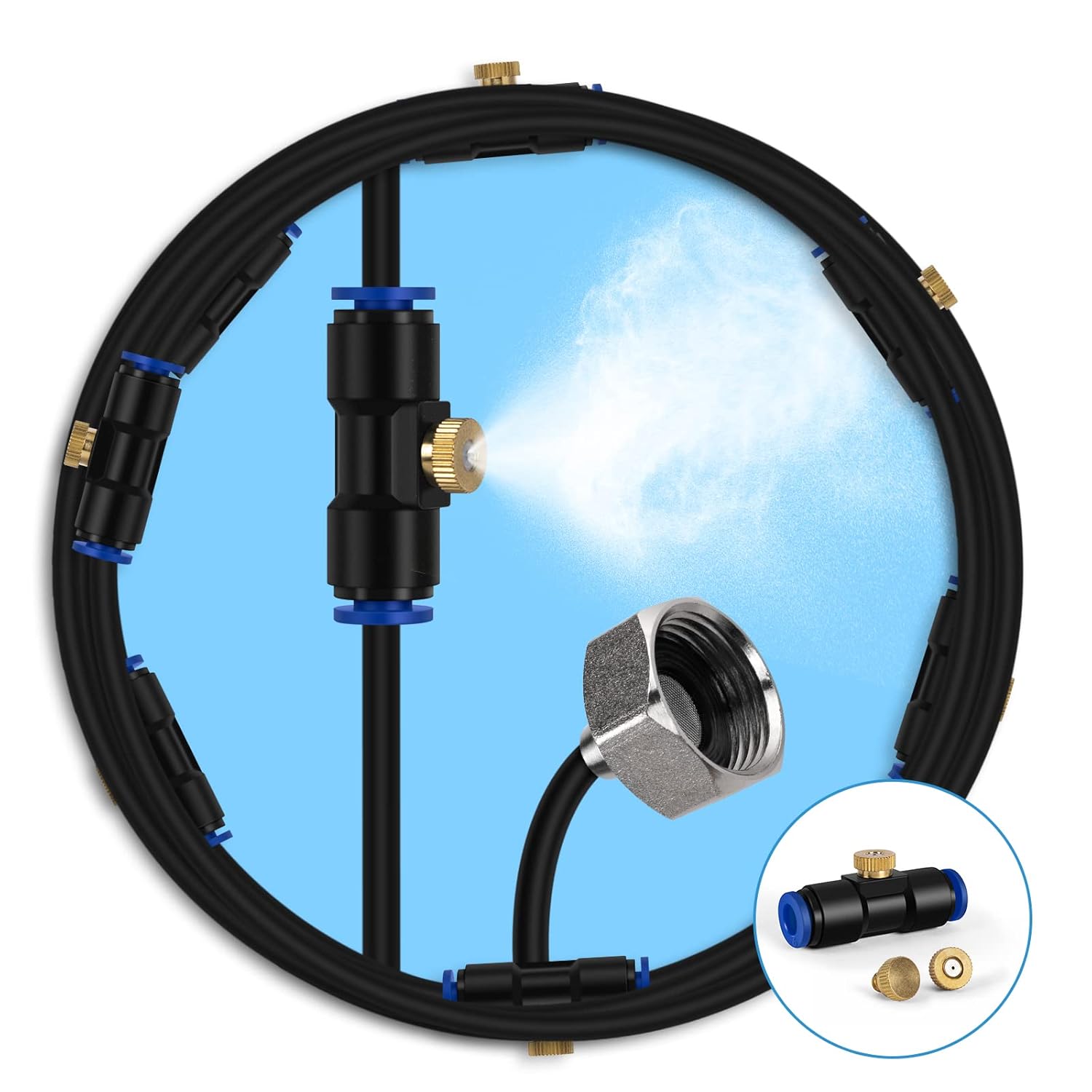 lifeegrn Misters for Outside Patio: Misting Cooling System with 40 FT Misting Line+10 Mist Nozzles+3/4" Brass Adapter,Outdoor Mister System for Patio Garden Trampoline Greenhouse - Amazon product rated Grade B