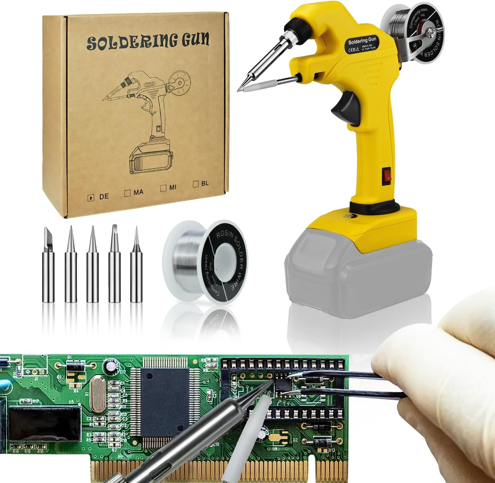 Cordless Soldering Iron Kit for Dewalt 20V Max Battery, 30W Soldering Gun 30s Quick Preheat Soldering Iron with 50g 0.04" Solder Wire& 5pcs Solder Tips for Electronics,Circuit Boards,Jewelry Making
