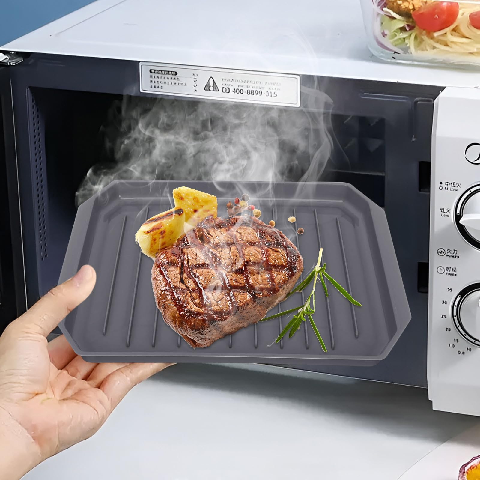 Grillplaat voor magnetron (25,6 x 20 x 6,5 cm, tot 900 W) spekplaat voor koken in de magnetron, wit/grijs Grillplaat voor magnetron (25,6 x 20 x 6,5 cm, tot 900 W) spekplaat voor koken in de magnetron, wit/grijs