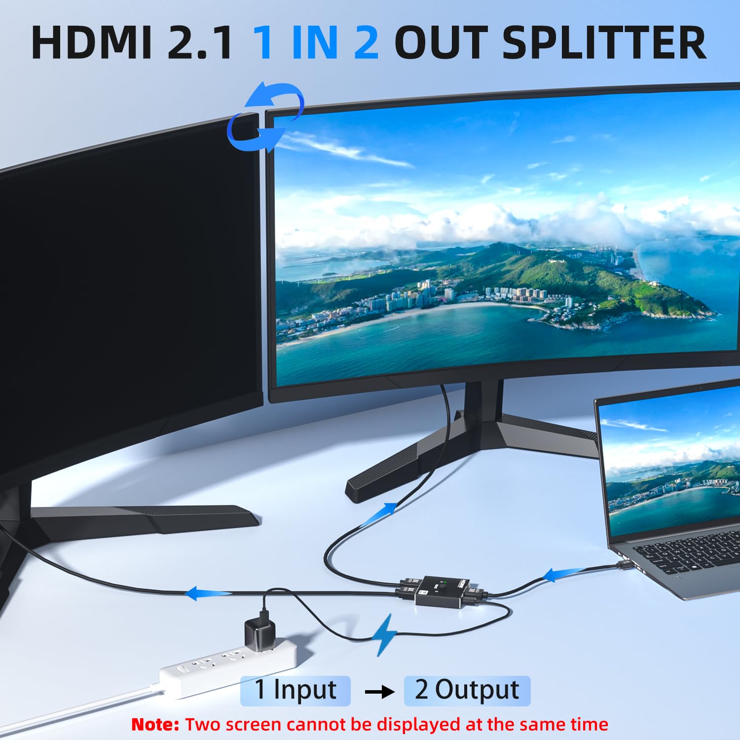 Commutateur HDMI 2.1 bidirectionnel 8K – Commutateur 2 en 1 de sortie/répartiteur 1 en 2 prend en charge 8K @ 60 Hz et 4K @ 60 Hz, 48 Gbit/s, 4:4:4 bits, commutateur haute résolution UlrtaHD entre 2