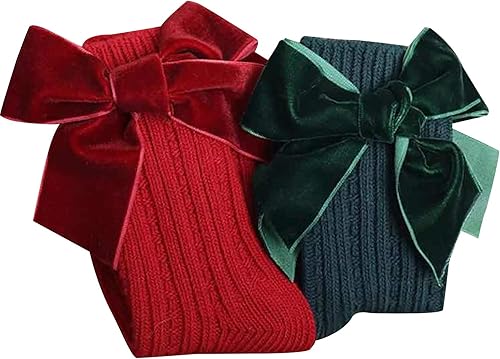 Miniatura 2 de Kayotuas Calcetines altos hasta la rodilla con lazos, calcetines de uniforme con volantes de tubo largo, calcetines de punto acanalado para bebés y