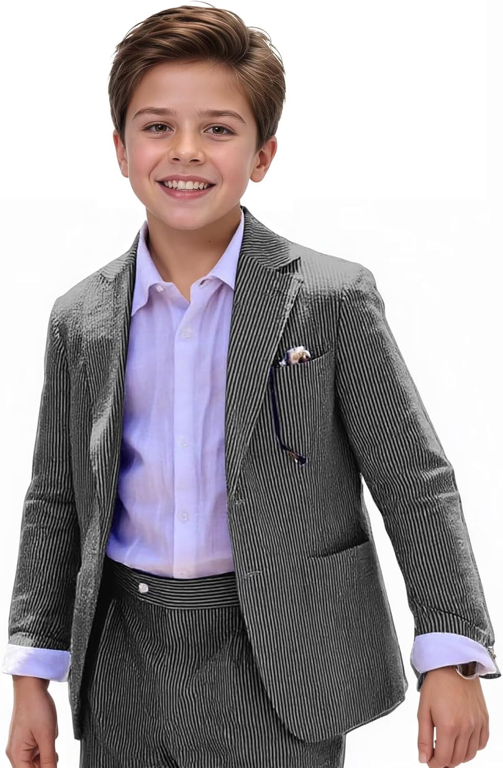Boy Striped Suits 2 Piece Seersucker Blazer Pants Set Kids Summer Suit for Boys Beach WeddingTuxedo