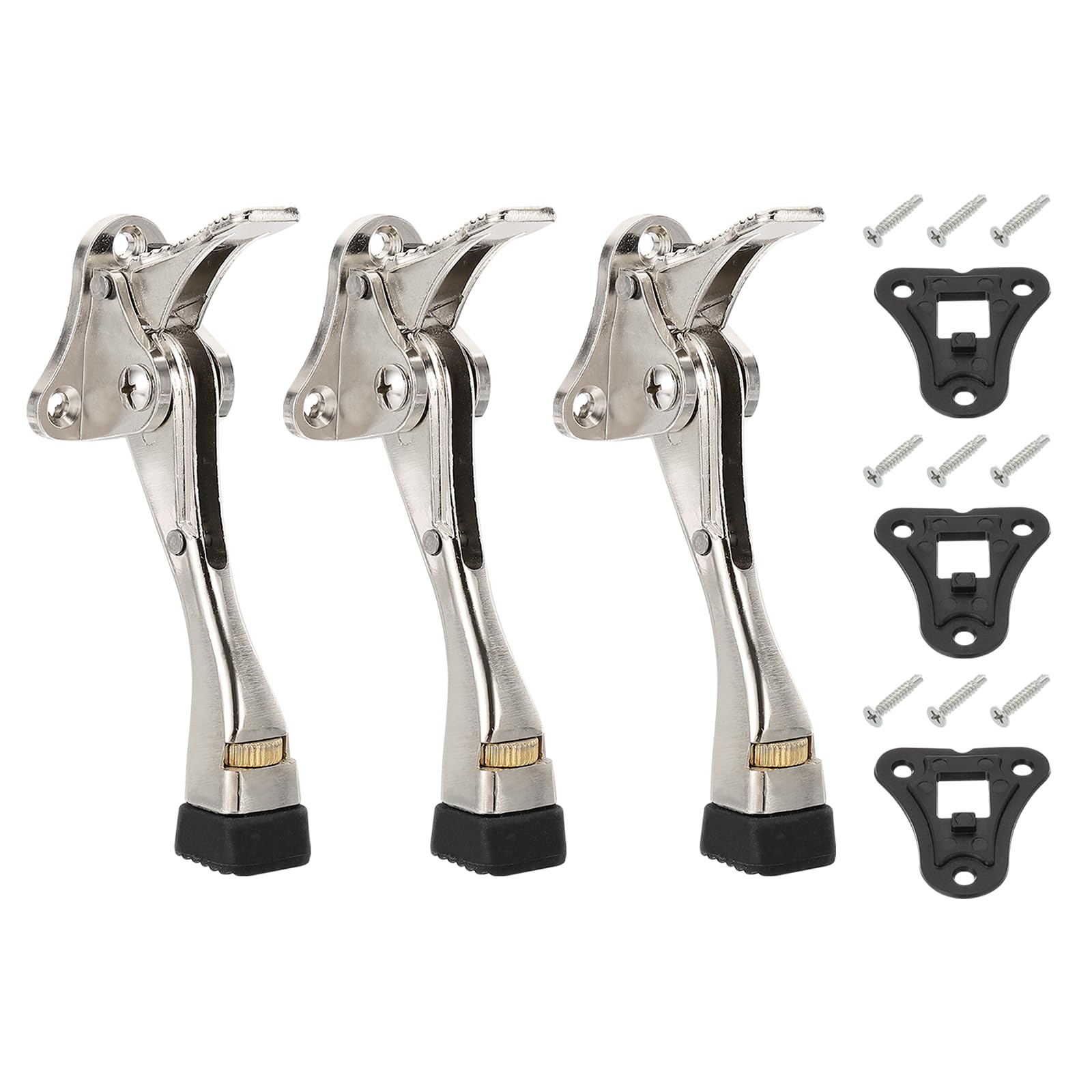 sourcing map 3 Set Kickdown Door Stopper, 4.7" Aluminum Alloy Kick Down Door Stoppers for Bottom of Doors One Touch Adjustable Doors Holder with Non-Slip Rubber Tip and Screws for Home, Nickel