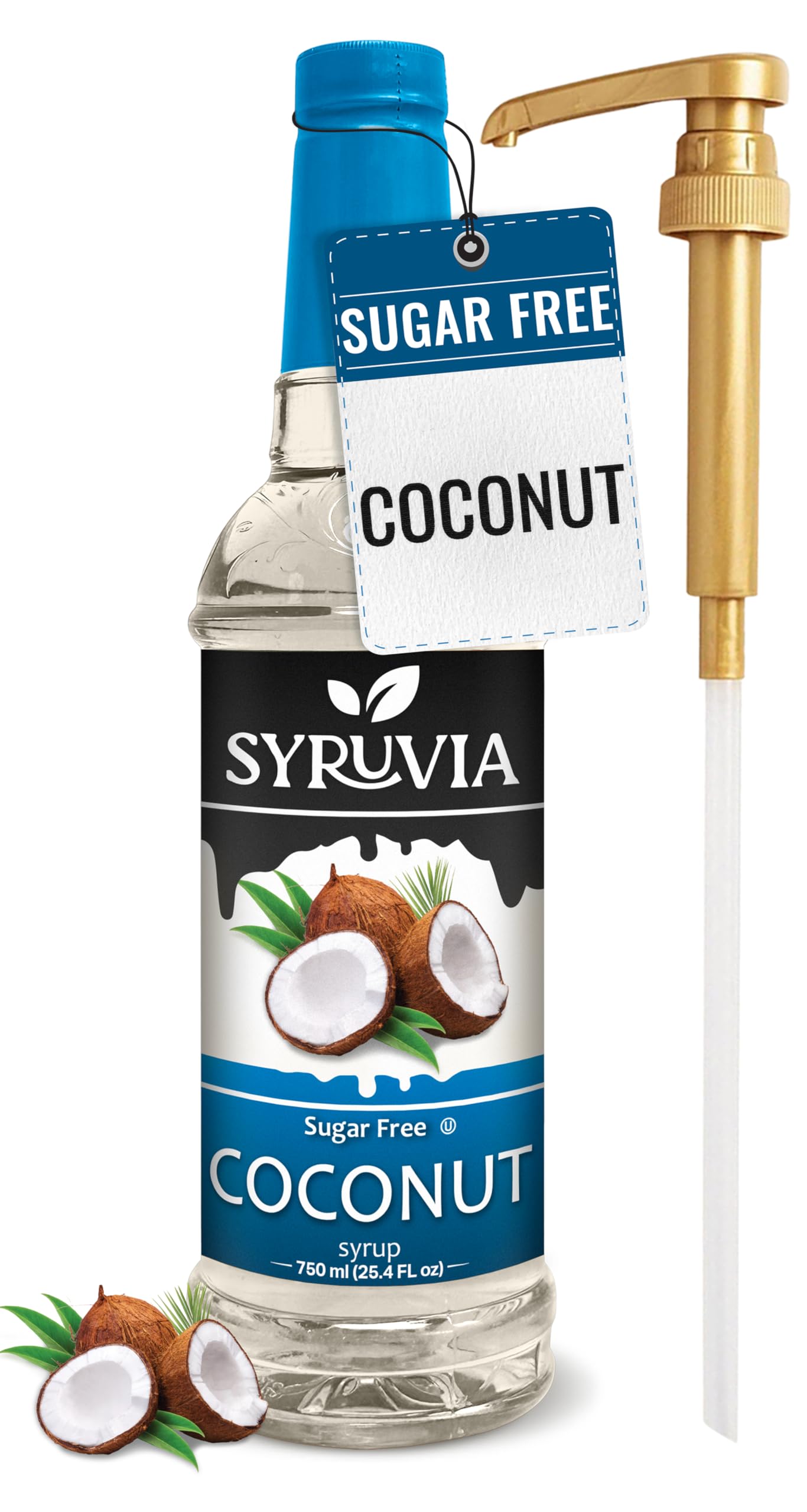Syruvia Sugar Free Coffee Syrup, Coconut Flavored Syrup for Drinks, Lattes, and Desserts – 25.4 fl oz, With Pump