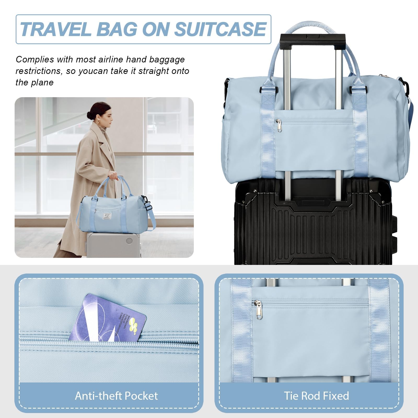 HYC00 Borsone Palestra Donna Uomo Borsa Sportiva con Scomparto Scarpe Borsone da Viaggio Sports Gym Bag Grande Borse da Palestra Piscina Donna Fitness Weekend Duffel Bag Borsa per Ospedale,H3-Azzurro