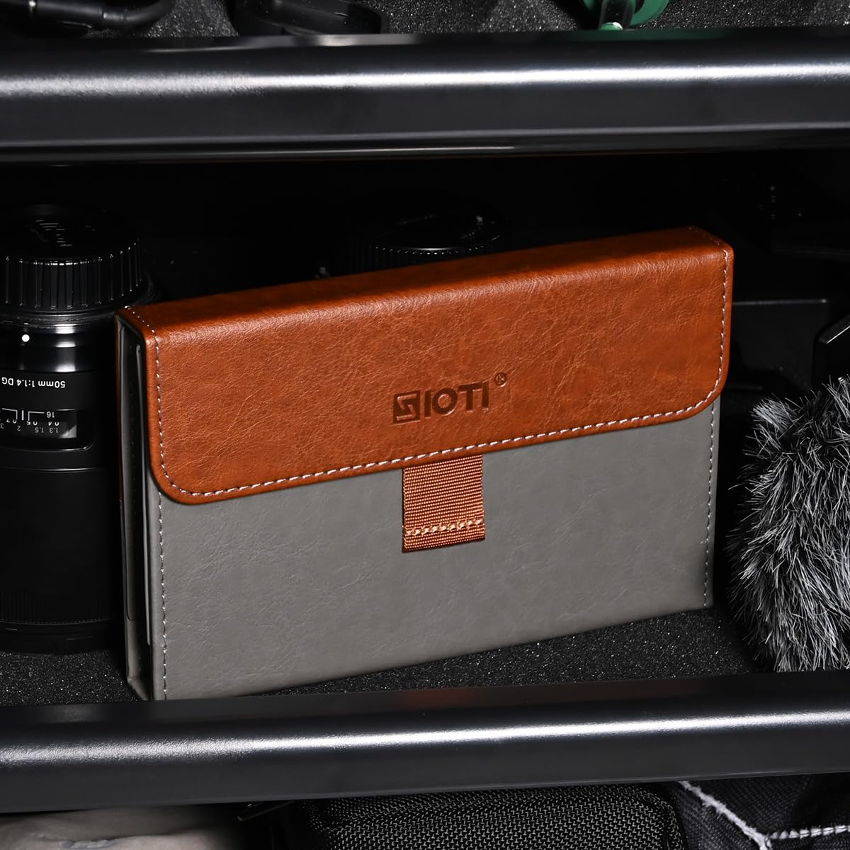 SIOTI Camera 100 * 100mm Square Filter Case 3 Pockets, Leather Filter Pouch, Compatible with 100mm*150mm Square ND/GND/Colorful Filter