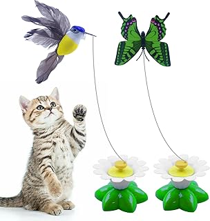 Yisquar Electric Bird & Butterfly Teasing Cat Toy 2PCS Interactive Bird Toy for Cats Interactive Cat Toy Automatic Electric Butterfly 360°Rotating Kitten Toy Fun Flying Bird Cat Play Chase Toys