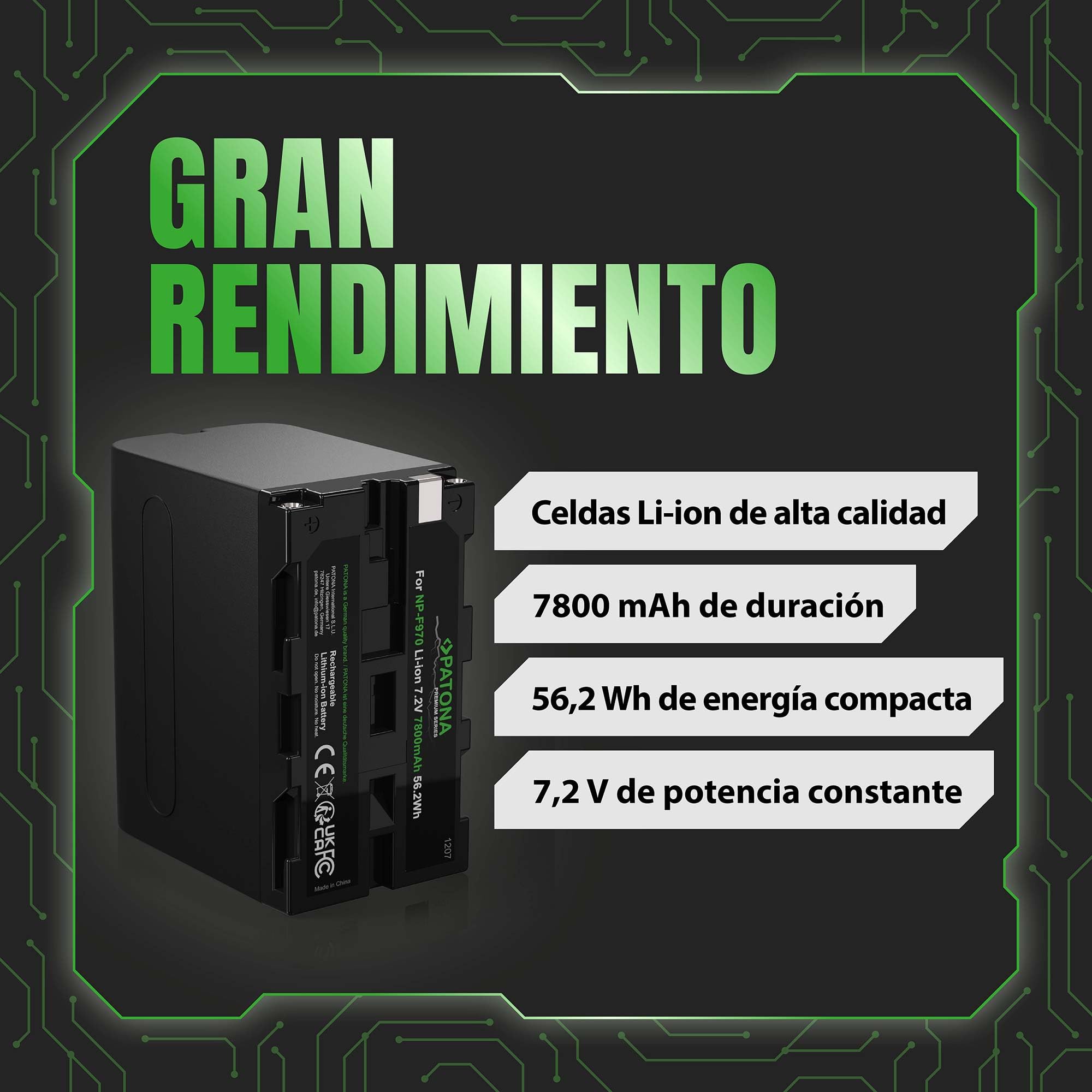 PATONA 2X Premium Batería para Sony NP-F970 F960 F950 F750, 7800mAh | Batería para videocámaras, monitores luces vídeo LED Neewer Aputure Yongnuo, y grabadores