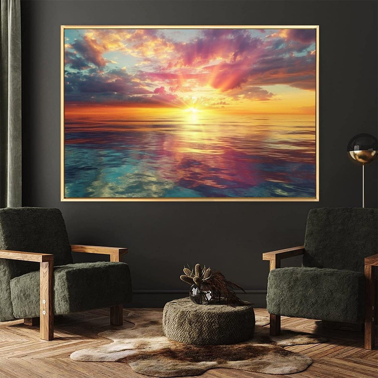 Amazon.co.jp: 絵画 海に沈む夕日インテリア 絵画 美しい海の景色 魅力