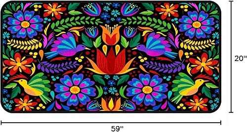 Miniatura 8 de Alfombras de cocina coloridas mexicanas con diseño floral para interiores y exteriores, antideslizantes, alfombra de pasillo, alfombra de