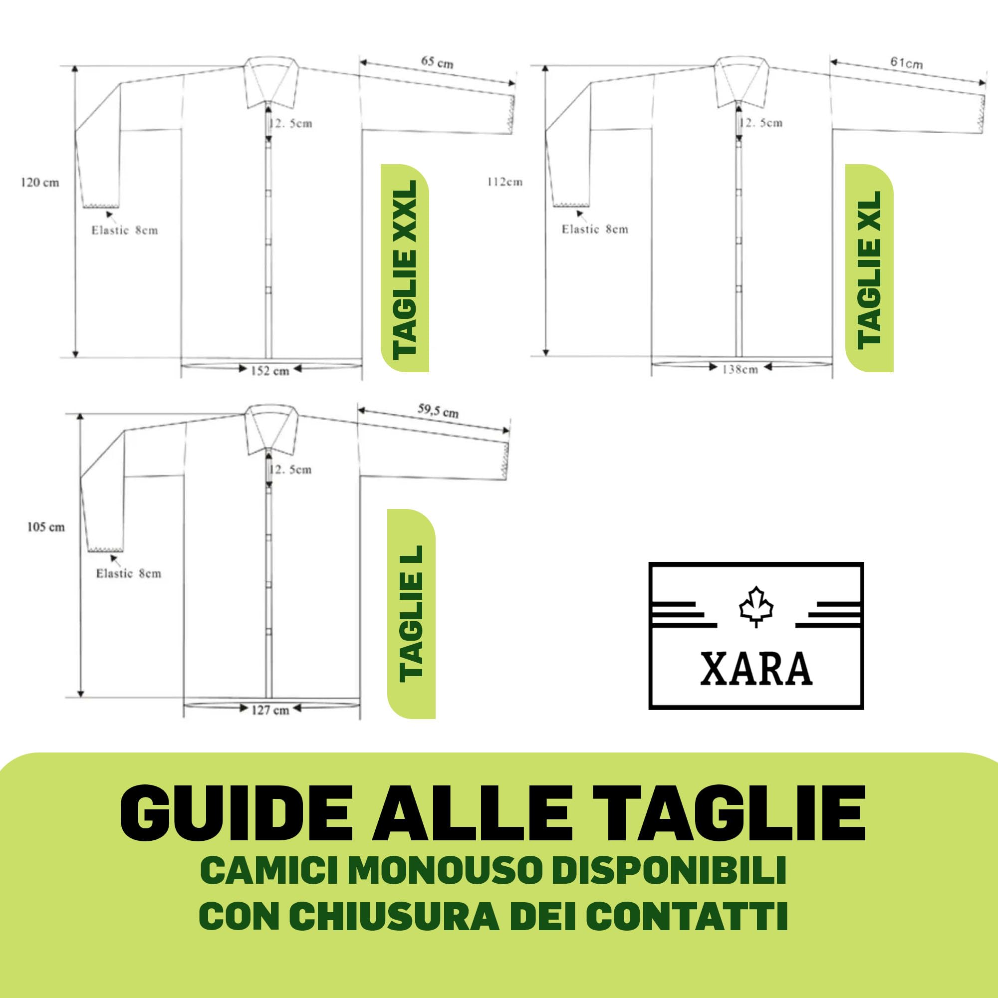 XARA Vestaglia chirurgica monouso XXXL 120 x 152 cm Confezione 10 TNT Polipropilene 35 gr