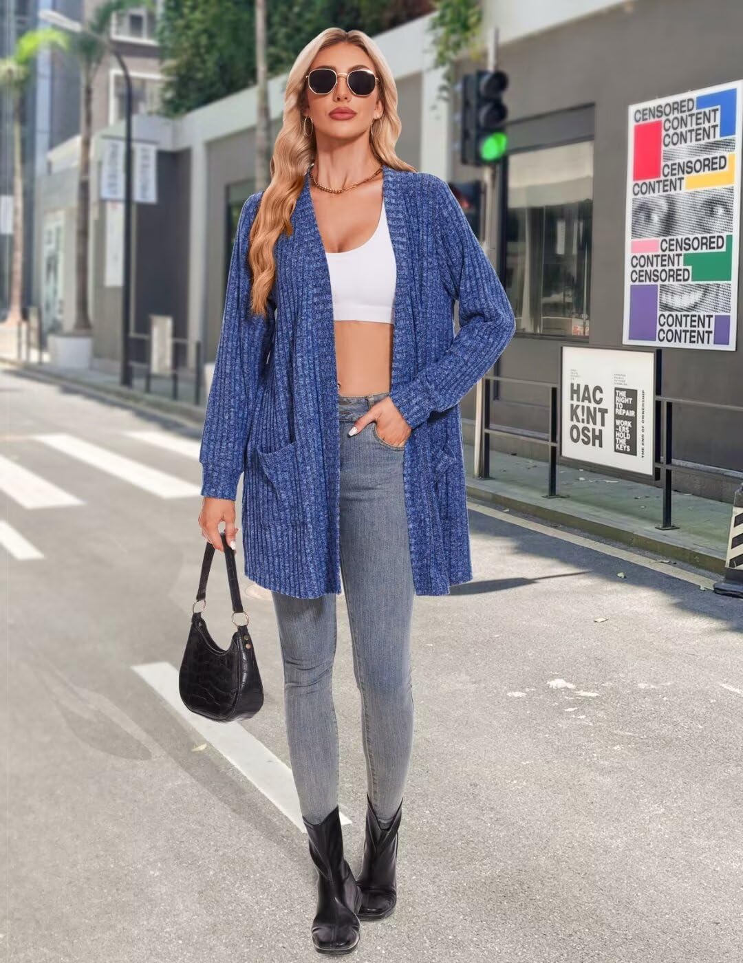 MONNURO Plus Size Cardigan Sweaters for Women Oversized Long Cardigan Open Front Sweaters Outwear with Pockets - Image 6