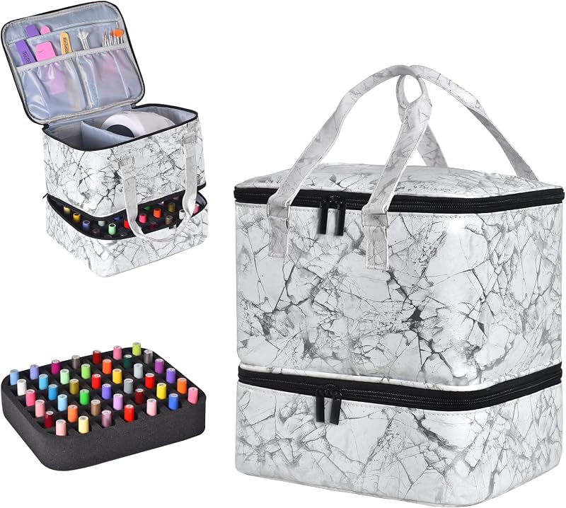 Estojo organizador de esmaltes LYFFXYH com duas camadas, capacidade para 42 frascos e luminária, Branco, 42 bottles-L