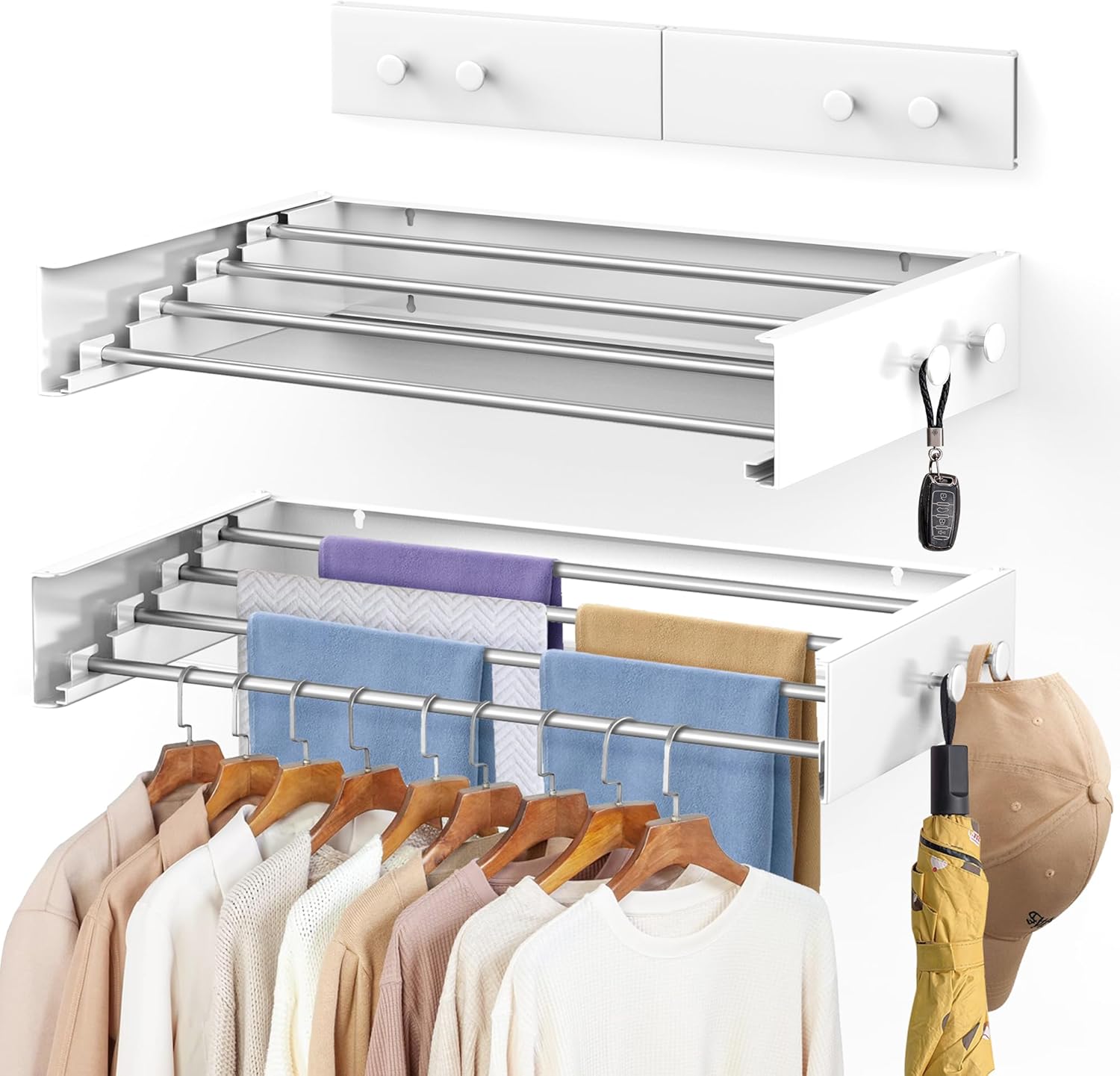 Wall Mounted Laundry Drying Rack for Clothes – Foldable Conceal Drying Rack,4 Stainless Rods Heaving 48 lb Capacity (White, 23.6″) Wall Mounted Laundry Drying Rack for Clothes – Foldable Conceal Drying Rack,4 Stainless Rods Heaving 48 lb Capacity (White, 23.6″)