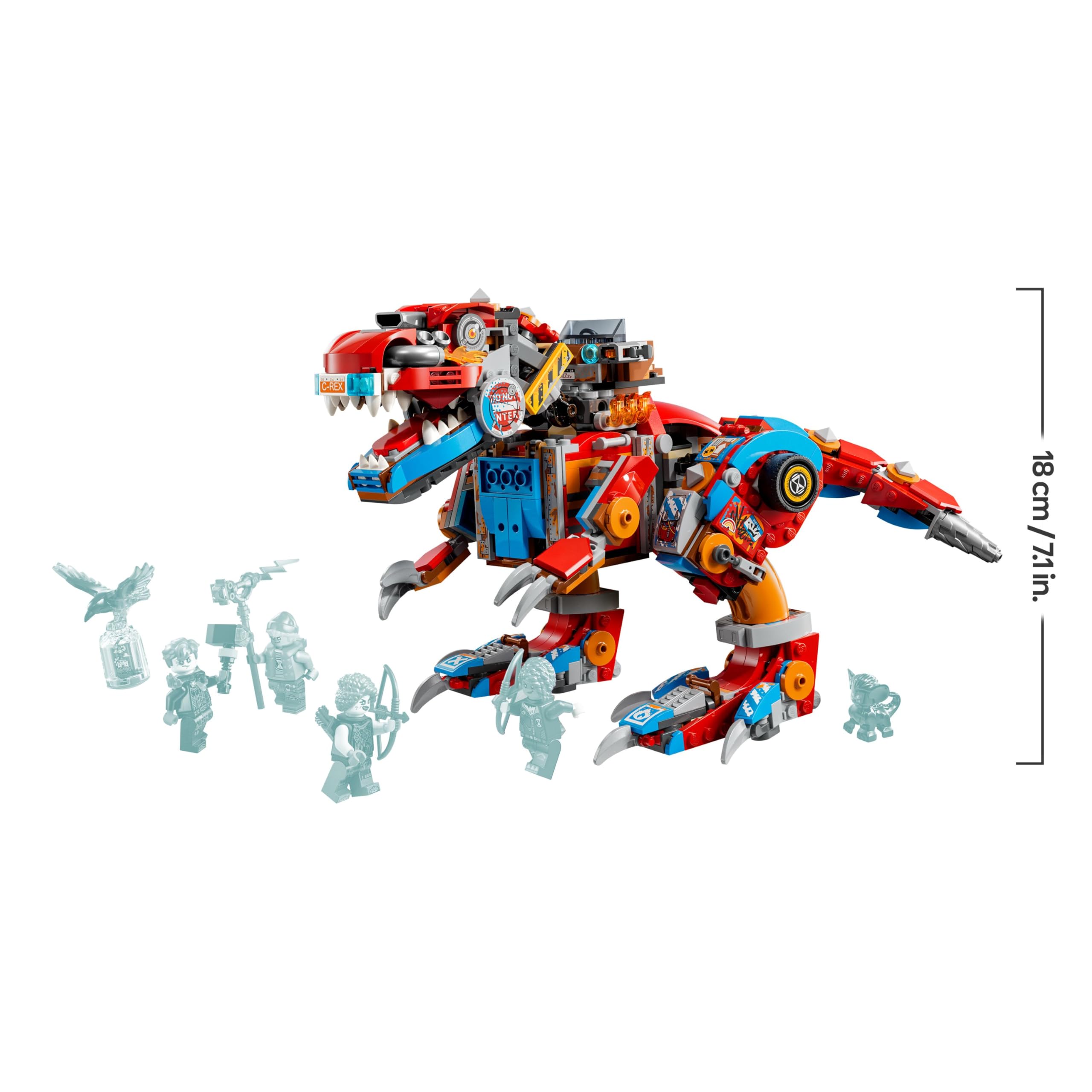 LEGO DREAMZzz 2 in 1 Dinosauro Robot C-Rex di Cooper, Action Figure di T.Rex Giocattolo Trasformabile in Pterodattilo con Parti Snodabili e 4 Minifigure, Giochi Creativi per Bambini e Bambine 71484