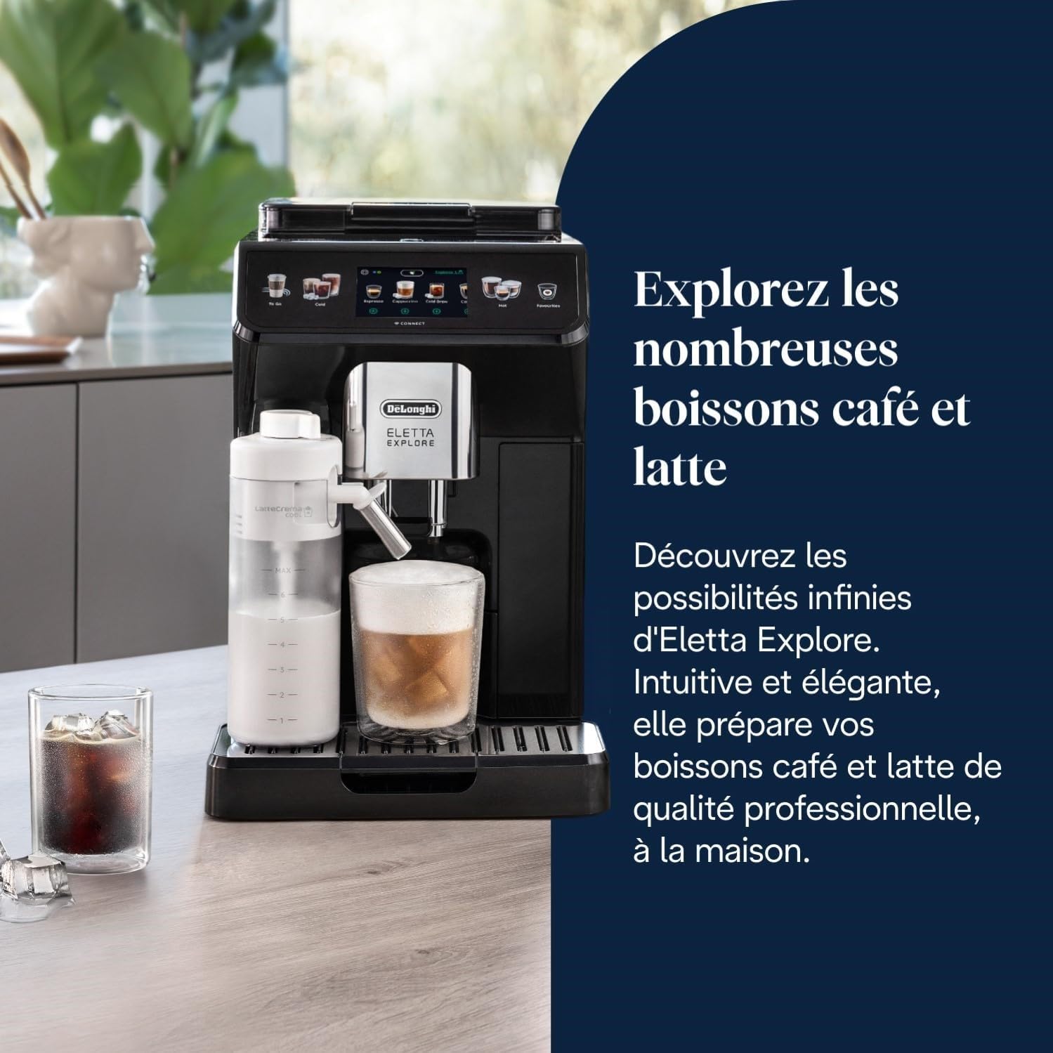 De'Longhi Eletta Explore Cold Brew ECAM452.67.G, Machine à Café Barista avec LatteCrema Hot and Cool, Machine à Espresso, Machine à Café Automatique, Extraction Froide, Pot à Café Inclus, Gris Foncé