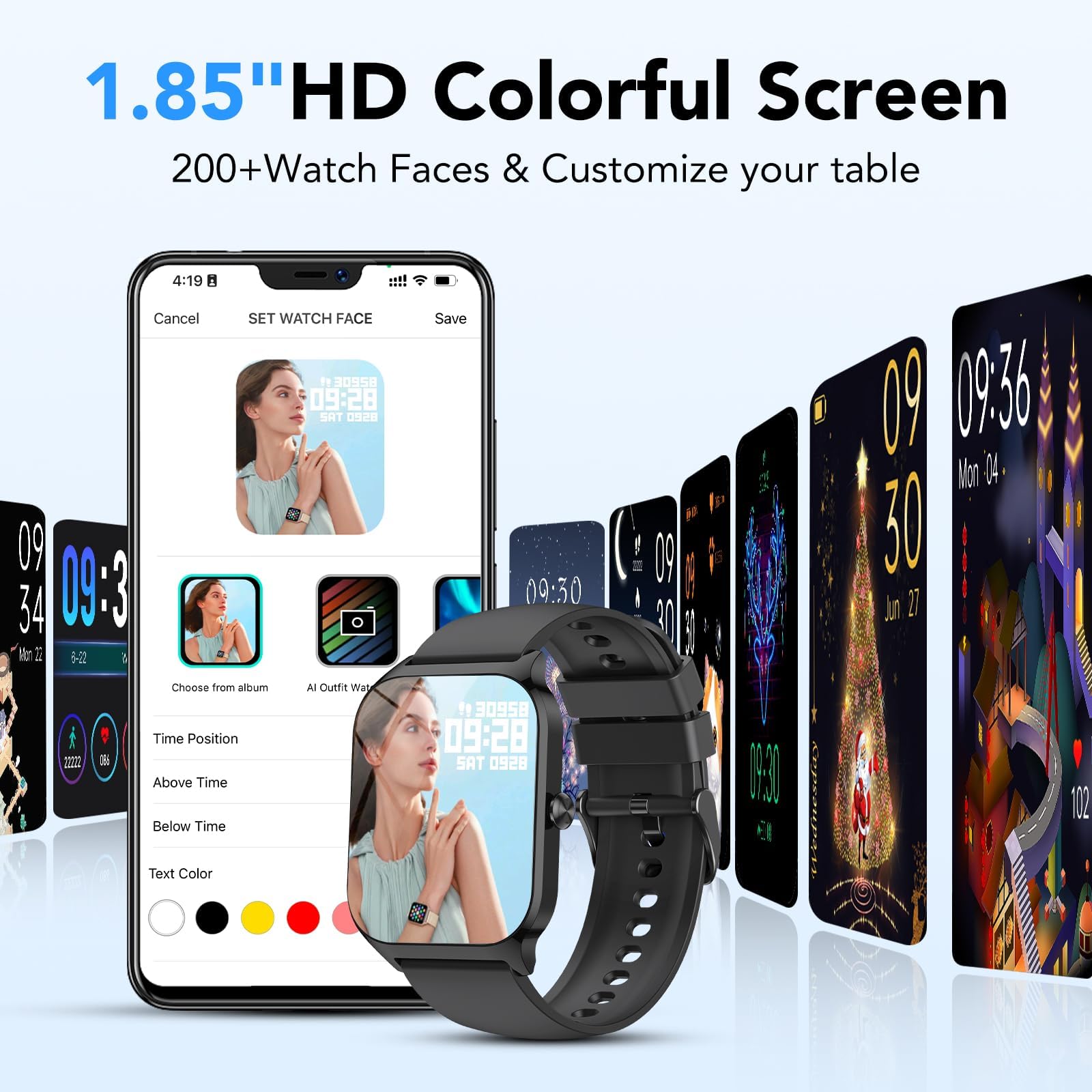 CASCHO Reloj Inteligente Hombre Mujer,1.85" HD Smartwatch con Llamadas y Voz de Al, Whatsapp Notificaciones,Smart Watch con Podómetro/Pulsómetro/SpO2/Monitor de Sueño,115+ Modos Deportes,IP68 Negro