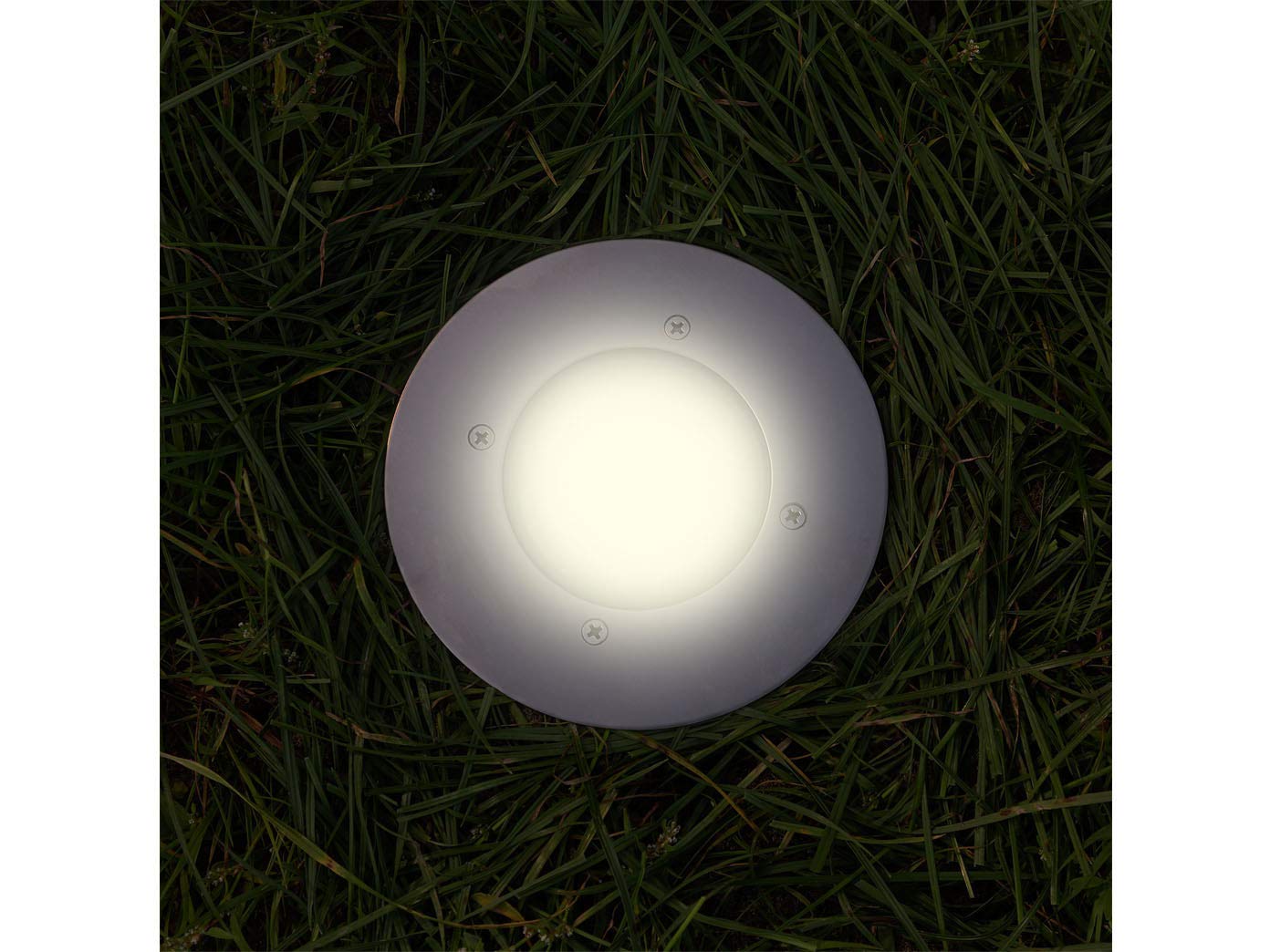 Lugo, 5000.197, Set di 4 faretti LED a energia solare, rotondi, in acciaio inox, vetro, IP44
