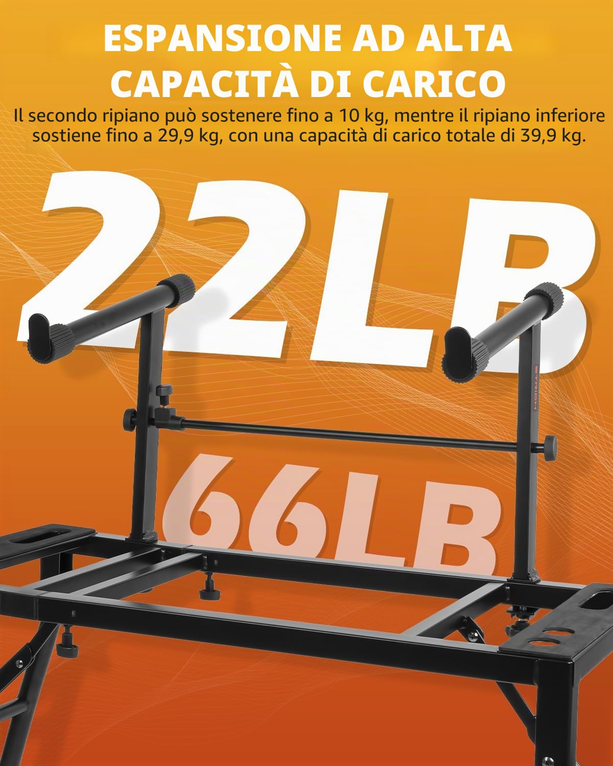 STRICH Supporto per tastiera a doppio piano con 2° livello, regolabile e pieghevole, a 2 livelli, resistente, per sintetizzatori e tastiere digitali elettriche, adatto per pianoforti a 54, 61, 88