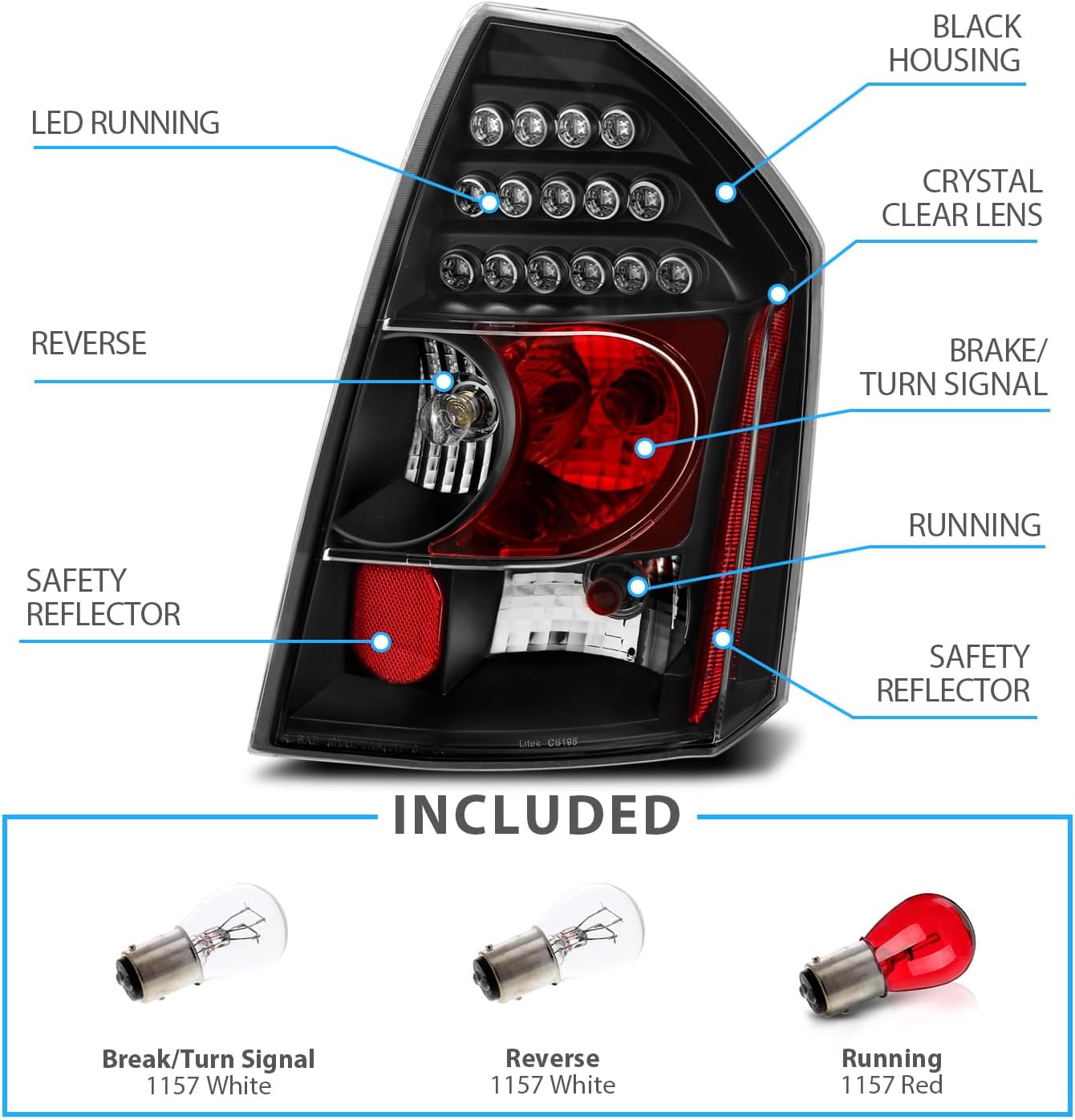 AmeriLite L.E.D Taillights Black for Chrysler 300/300C - Passenger and Driver Side