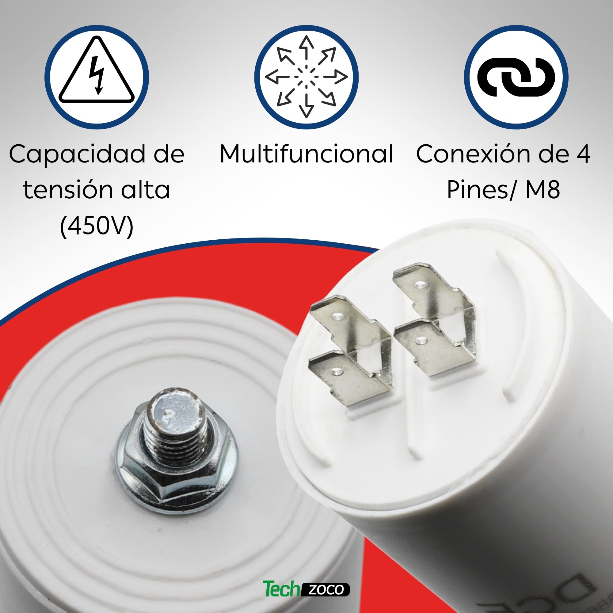 TECHZOCO Condensador de arranque 35.0 µF 450V 4 pines M8 para motor eléctrico bomba piscina