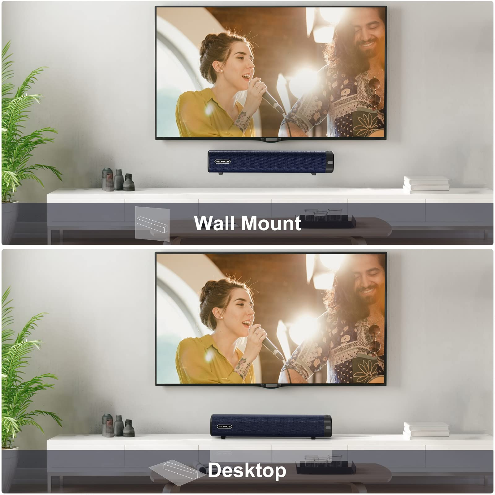 Vili Nice Soundbar, 50W Bluetooth Soundbar for TV, Wireless and Wired