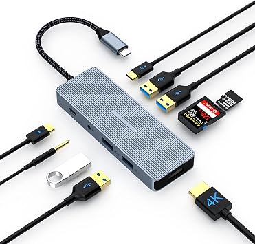 TOTU USB C Hub, Type C Adapter, 10 in 1 MacBook Pro/Air USB C Hub Multiport Adapter with 4K HDMI, 100W PD, USB C 3.0, 2 USB 3.0, 2 USB 2.0, SD/TF Card Reader and 3.5mm Audio