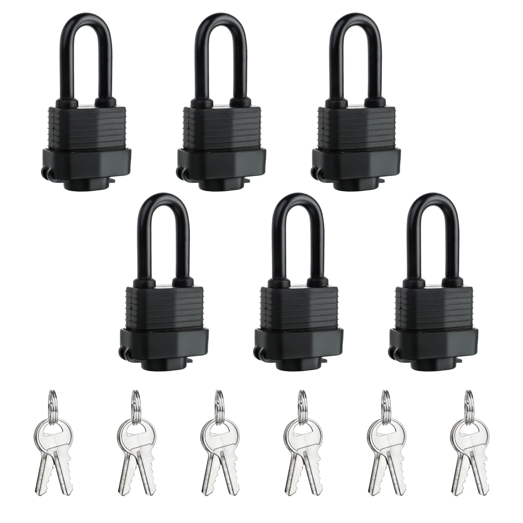 6 Pack Outdoor Waterproof Padlocks with Key 1.5" Keyed Alike