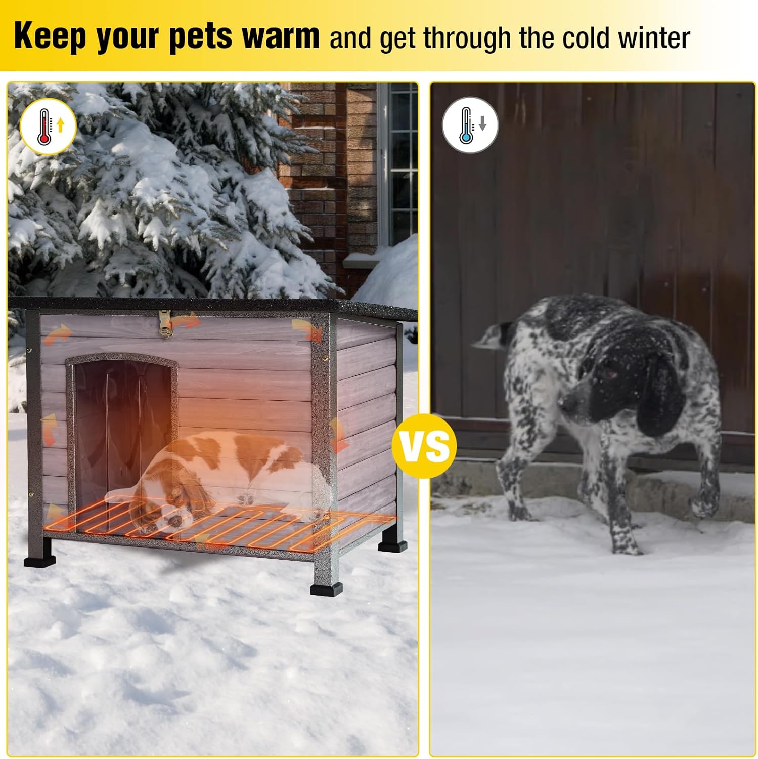 AIVITUVIN Outdoor Heated Dog House Anti Chewing Iron Frame Insulated Dog Kennel with Heating Pad Weatherproof Shelter （Grey,M）