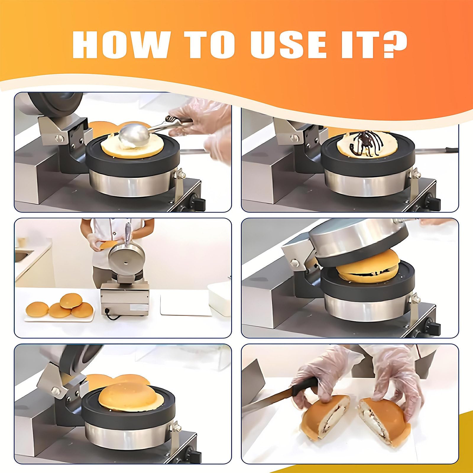 Macchina per Gelati Sandwich E Macchina per Waffle Multifunzione, Ferro per Waffle Antiaderente, Timer Regolabile 0-5 Minuti, Ideale per Bar E Hotel Dual