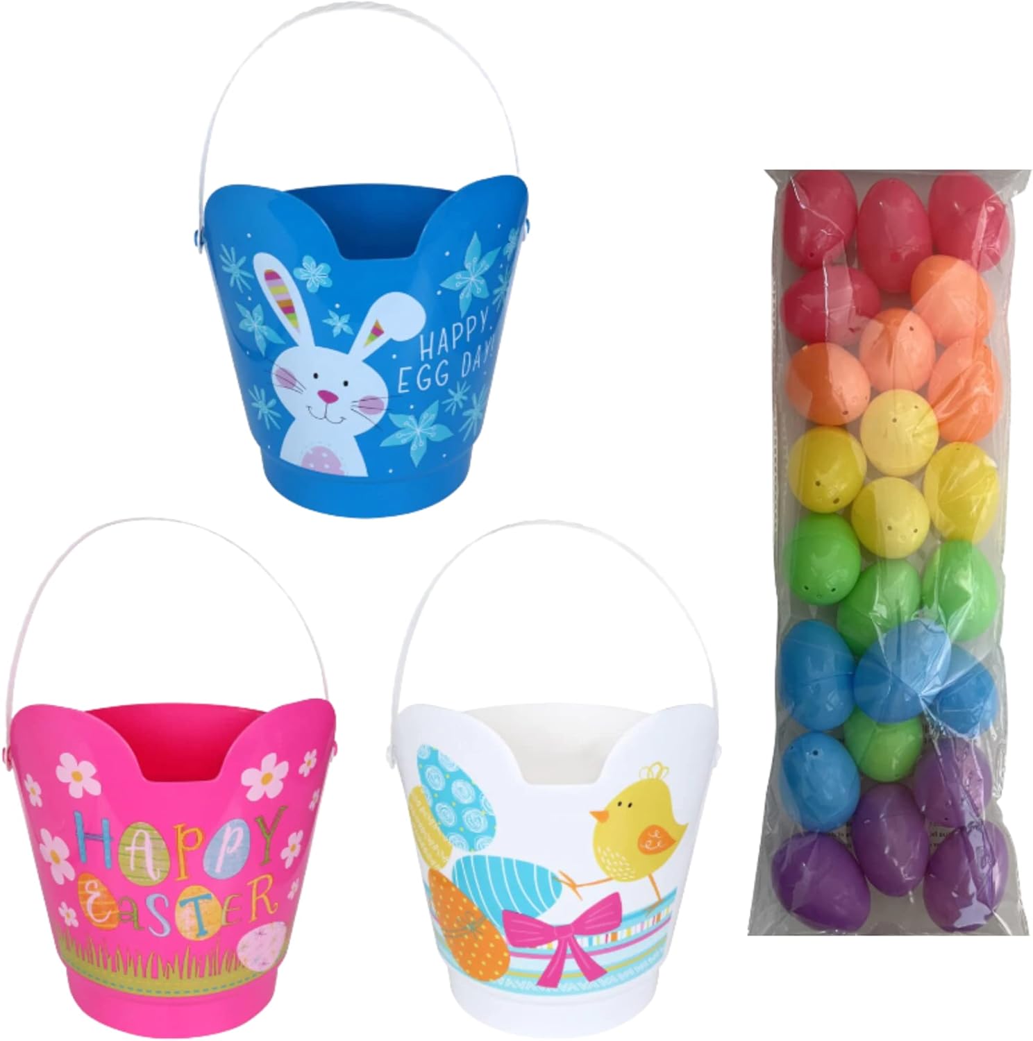 LLE Happy Easter Pails with Handles 3pcs Plastic Party