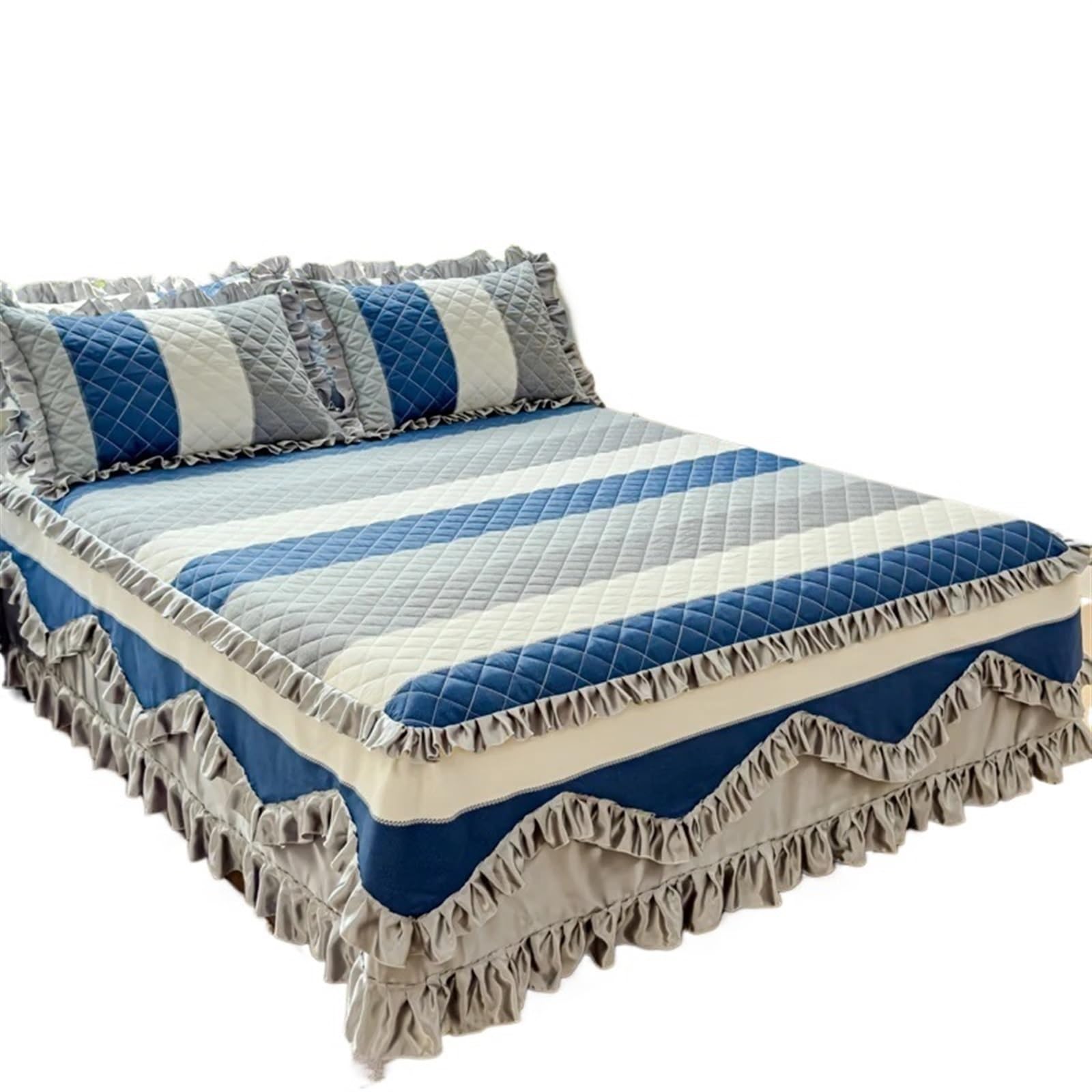 Bed skirt Thicken Quilted Bedspread Bed Skirt Pure Cotton Cover Not Including Pillowcase(Color 13,2Pillowcase 48x74cm)