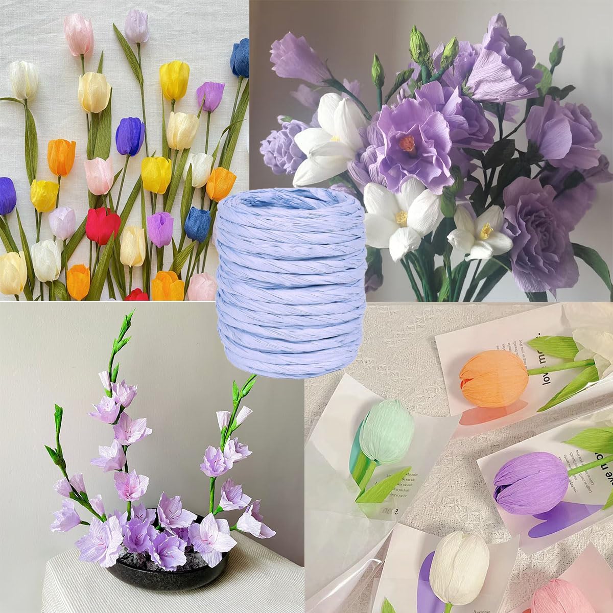 15Yard Raffia Paper Ribbon, 4mm Paper String Colorful Twisted Paper Craft Rope Wrapping Ribbon for DIY Making Flower Basket, Gift Wrapping,Party Decor (Light Purple) image 4