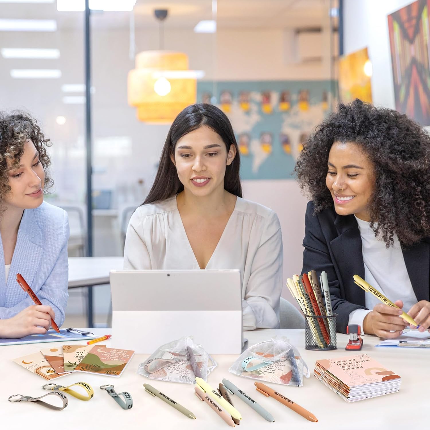 Mooliwe 72 Pcs/24 Set Positive Affirmation Gift Set Gratitude Notebooks with Affirmation Pens Keychains Small Bags Motivational Notepads for Women Coworkers Christmas Adult Party Favors(Elegant) - Image 7