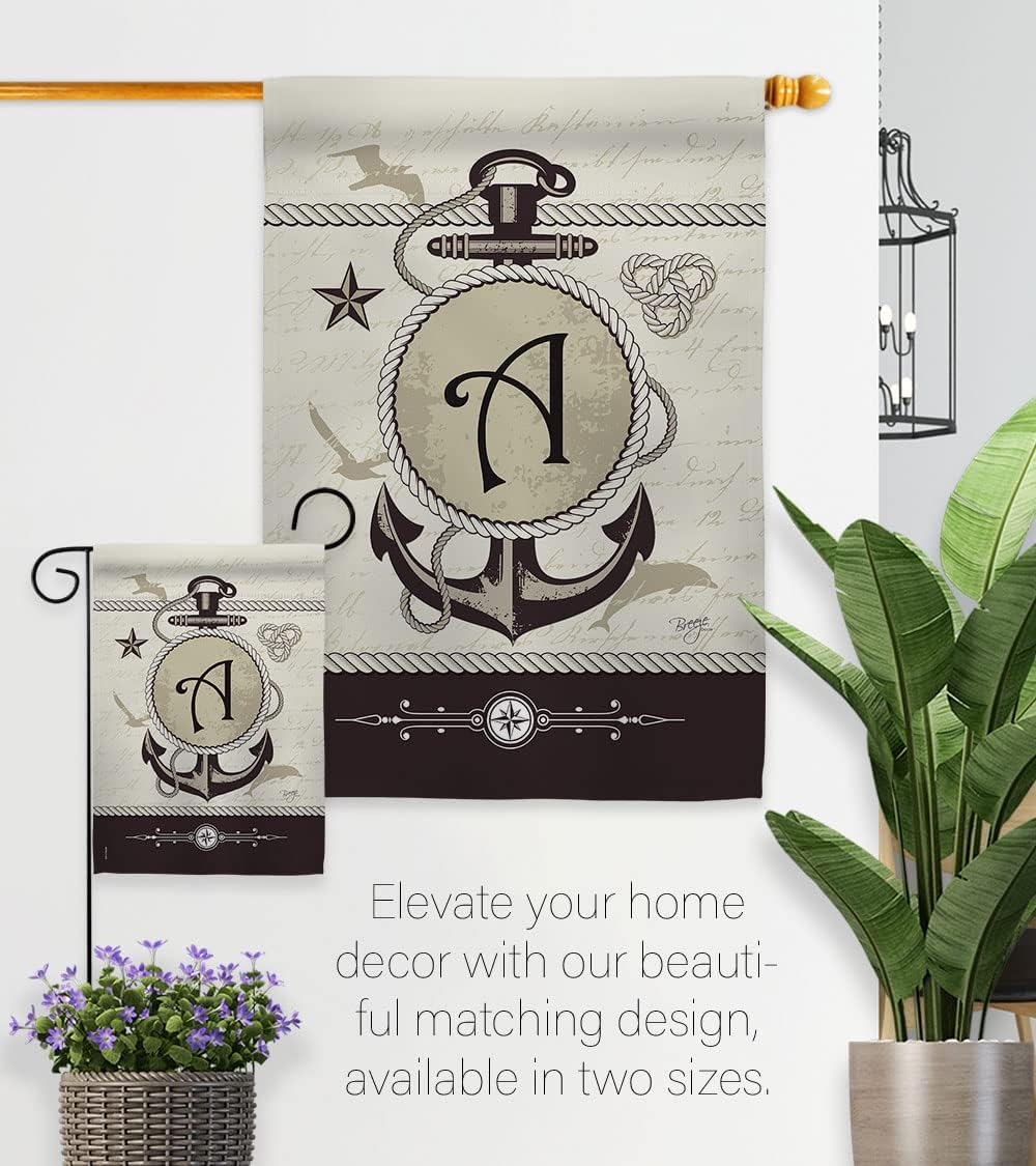 Breeze Decor Nautical A Initial House Flag Monogram Coastal Anchor Sailor Sea Shells Outdoor Summer Ocean Decoration Banner Small Garden Yard Gift Double-Sided, Made in USA