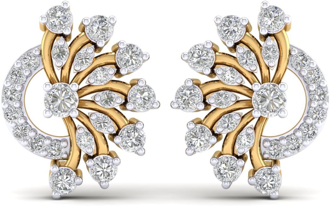 14K Yellow Gold Plated Round AAA+ Cubic Zirconia Solitaire Style Half Circle Stud Earrings