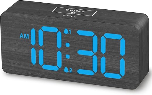 uscce Wooden Digital Alarm Clocks for Bedrooms: Dimmable Dual Alarm Clock with Large Numbers for