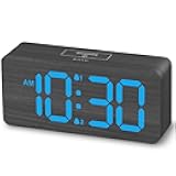uscce Wooden Digital Alarm Clocks for Bedrooms: Dimmable Dual Alarm Clock with Large Numbers for Bedside Desk - Loud Alarm for Heavy Sleepers with Volume Control - Wood Decor & Gifts