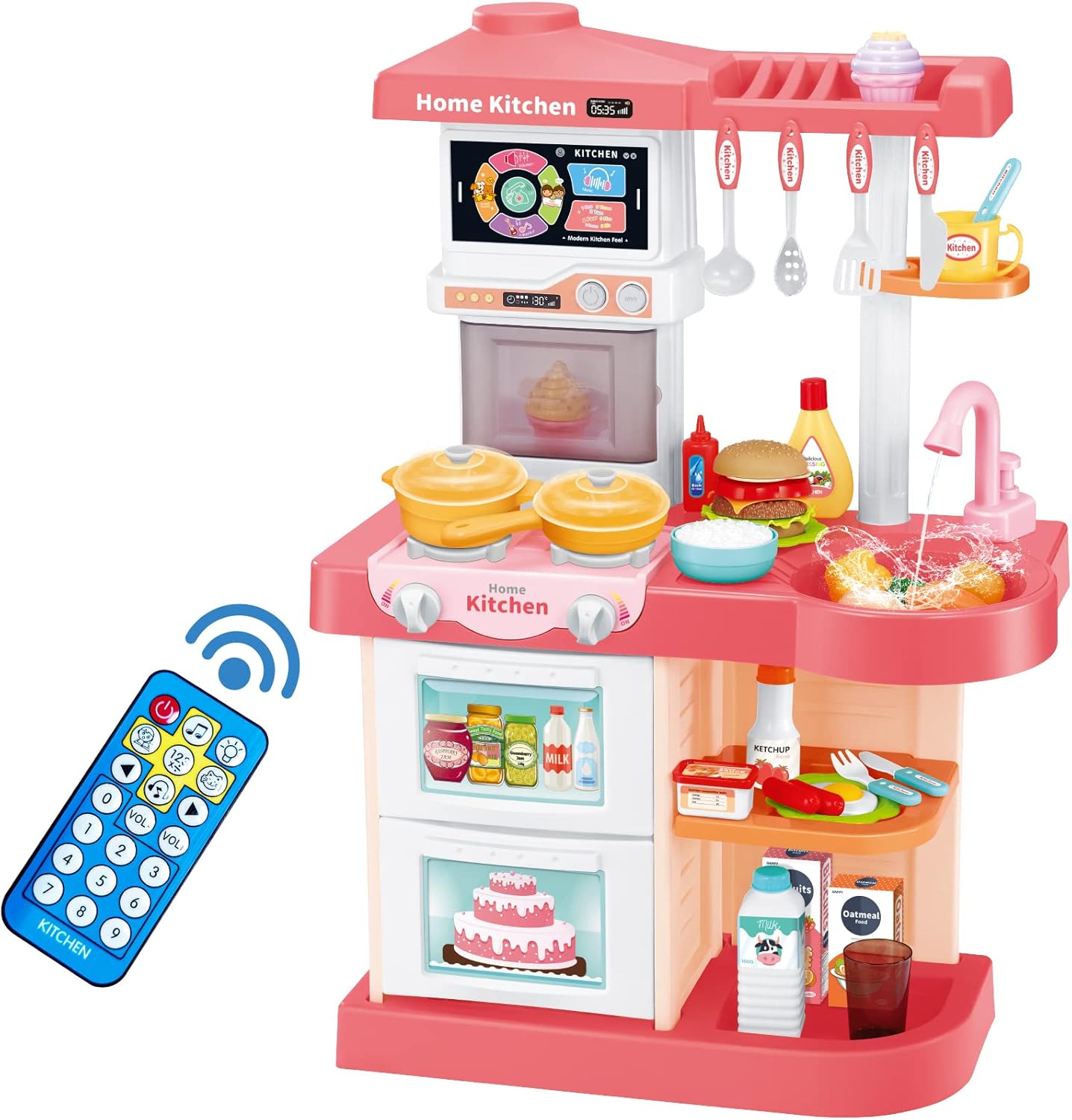 HCFJEH Kids Play Kitchen Toy Playset,Pink Kitchen Toy Set
