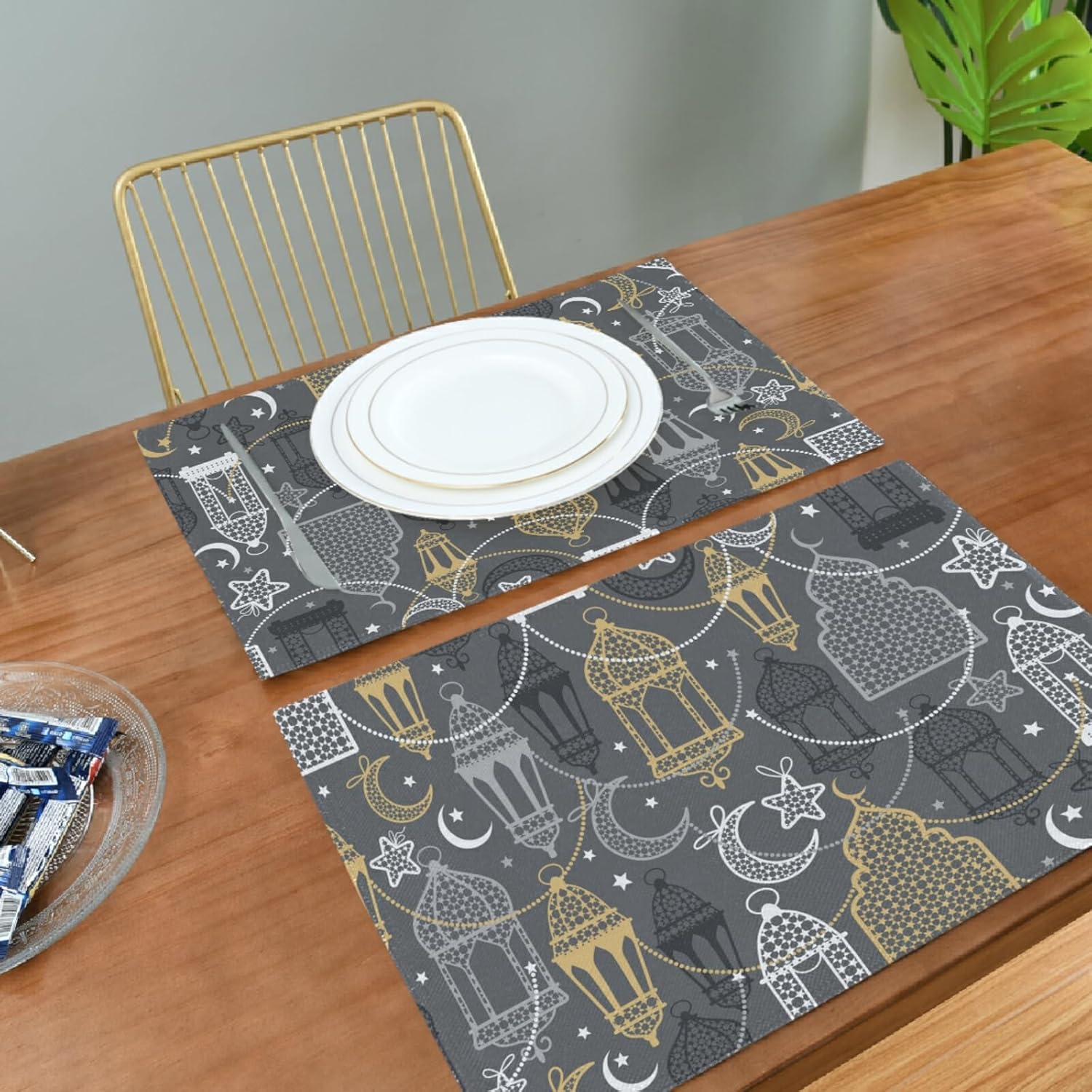 Ramadan Kareem Placemats Set of 6 Table Mats Non-Slip Washable Heat Resistant Place Mats for Kitchen Dining Decor Tray Mat 12 X 18 Inch 20241746