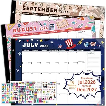 Desk Calendar 2026-2027, Monthly, Desk Pad, 22" x 17" Extra Large Desktop Calendar, 18 Months from July 2026 to December 2027 for Home, Office Supplies, Colorful SeasonsJuly.2026-Dec.2027