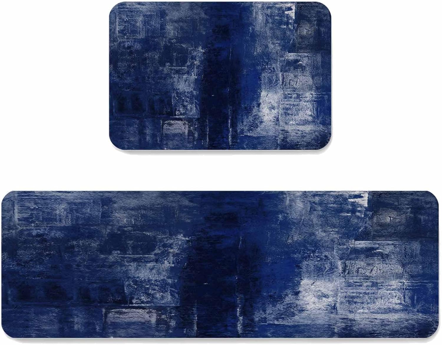 Prime Leader Navy Blue Kitchen Mat Set 2 Pieces Abstract Art Graffiti Paint Style Non Slip Kitchen Rugs Washable Runner Rug Mats for Sink Laundry (19.7" x 31.5"+19.7" x 47.2")