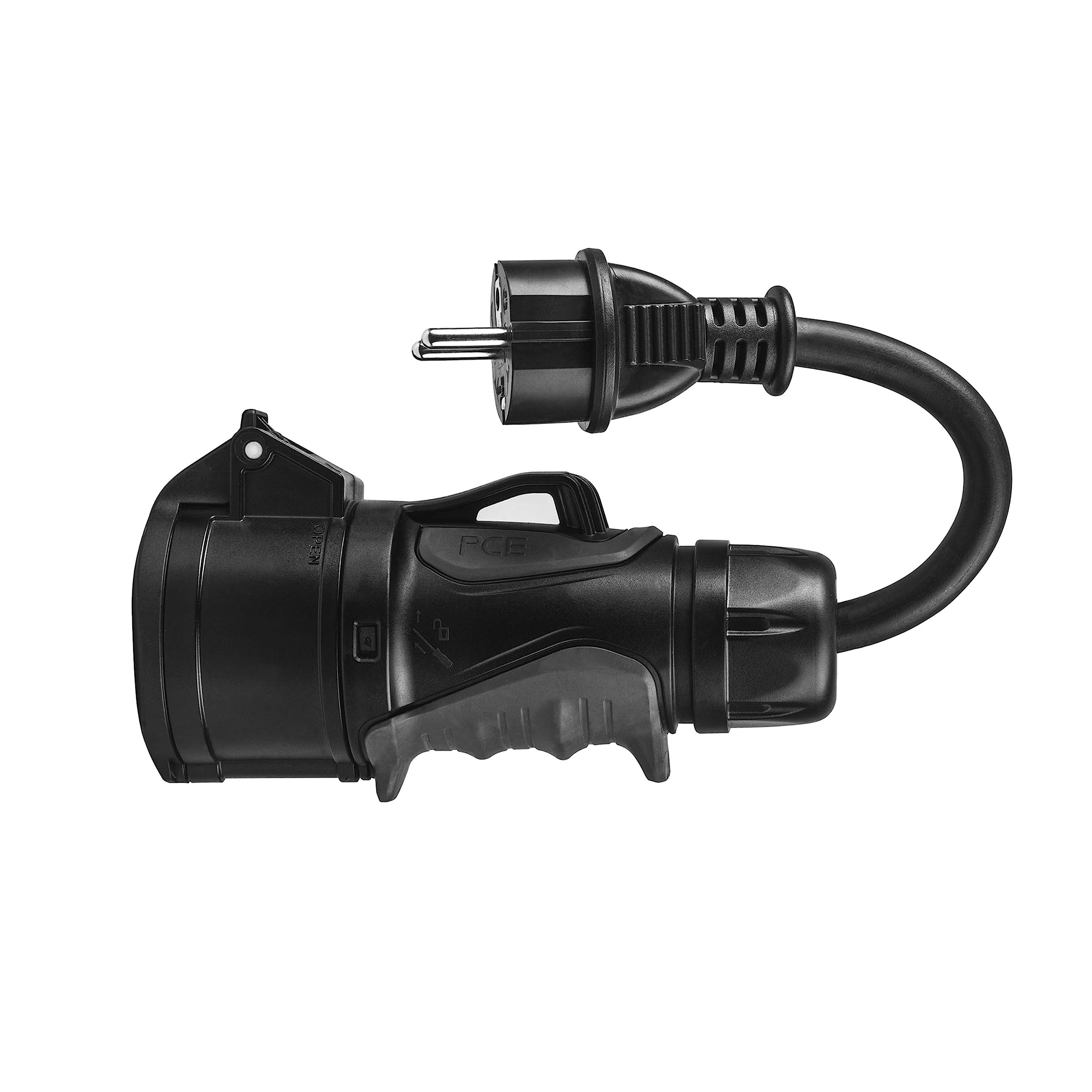 Green Cell Adattatore CEE 16A 5P 400V su Presa Schuko 230V, Lunghezza 40 cm, Grado di Protezione IP44, Cavo 3x2,5 mm2, Potenza Massima 3,7 kW, per Caricabatterie EV e Attrezzature da Officina, Nero