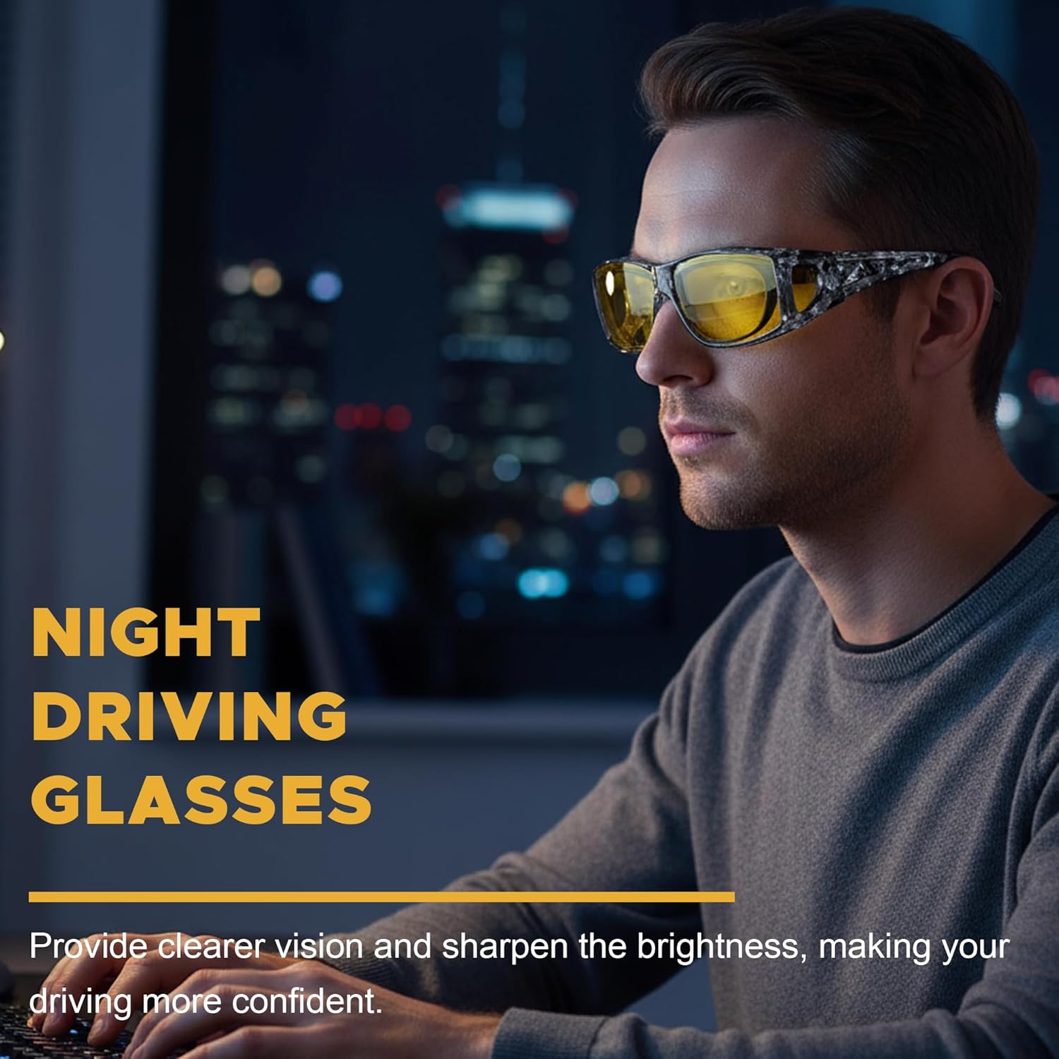 LVIOE Wrap Around Night-Vision Glasses, Fit Over Prescription Glasses with Polarized Yellow Lens Night-Driving Glasses - Image 2