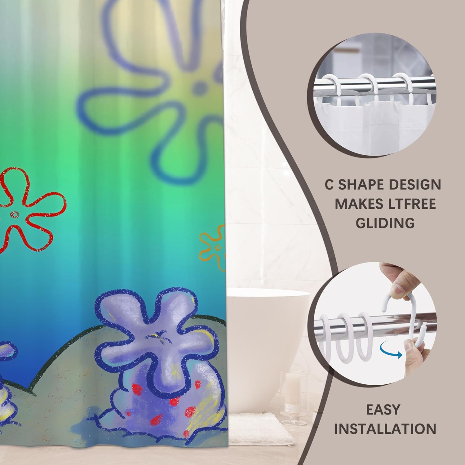 Anime Shower Curtains, Ocean Bathroom Curtain,Cute Shower Curtains for Bathroom,Bath Curtain,72x84 Inches