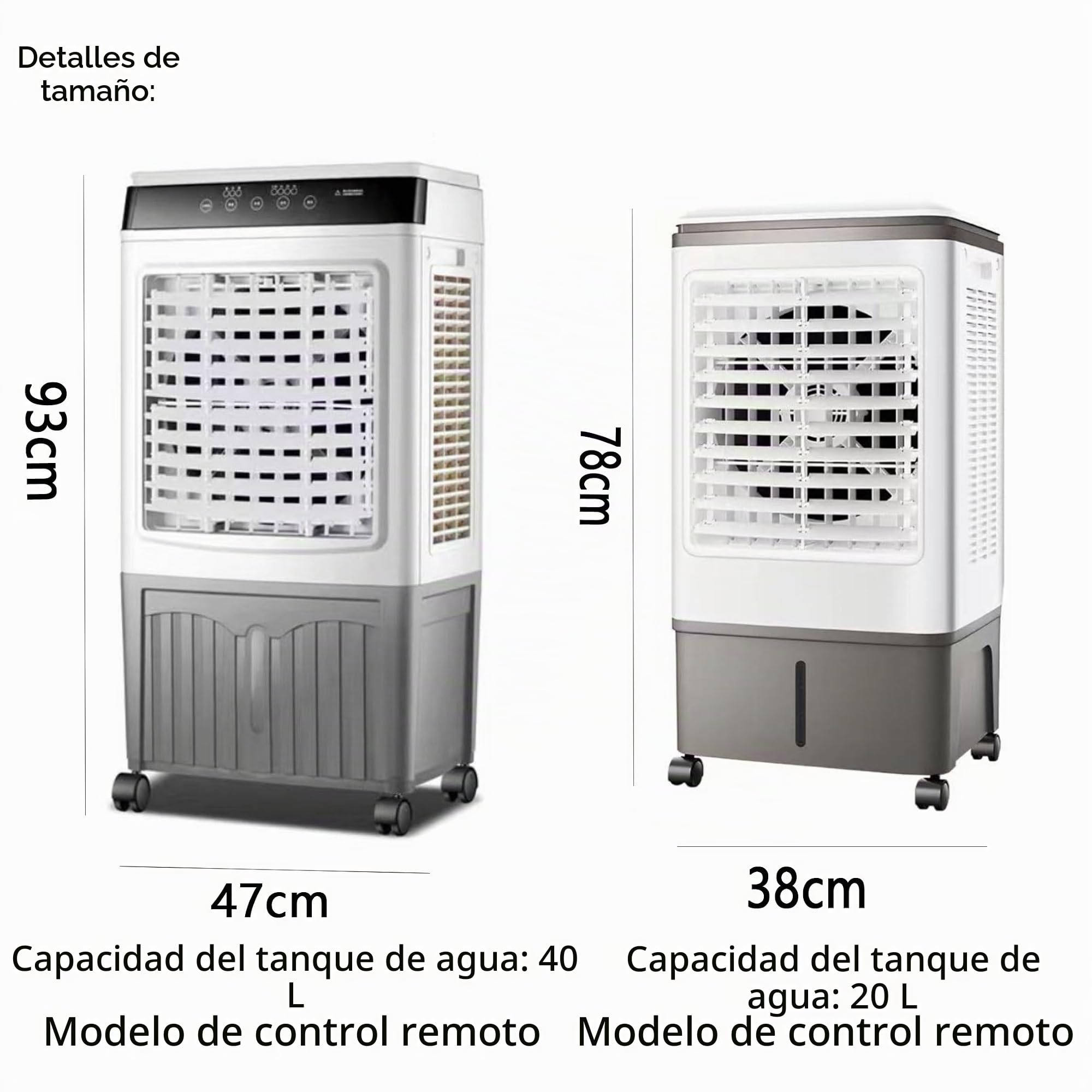 Aire Acondicionado portátil de 40 L con Sistema de enfriamiento evaporativo, Ventilador, Control Remoto, 3 velocidades y 3 Modos, Temporizador de 7.5 Horas, Unidad móvil de Aire AC