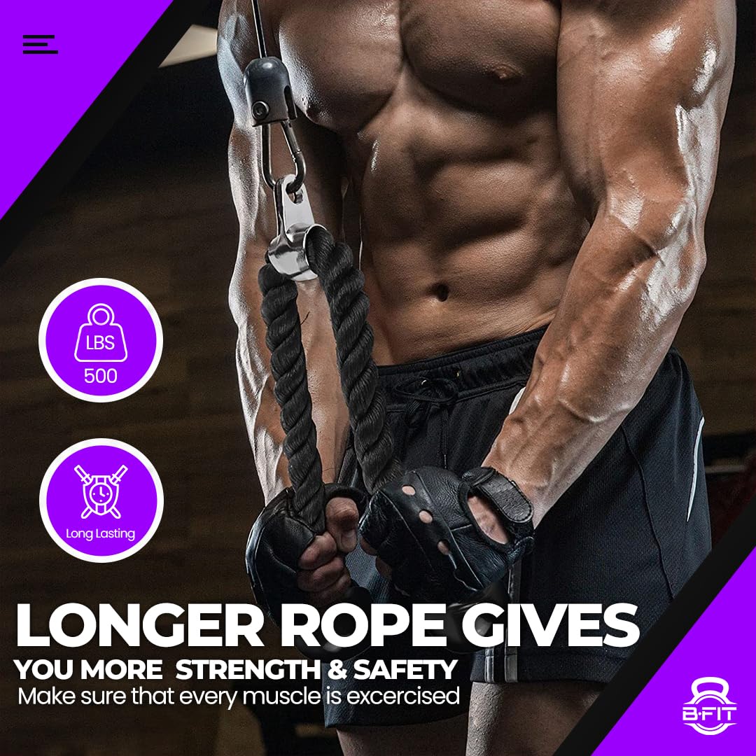B Fit Nylon Braided Triceps Rope 27-Inch Pull Down Rope, Smith Machine Accessories, Tricep Rope Cable Attachment for LAT Pulldown and Any Pulley SystemNylon Braided Tricep Rope 2