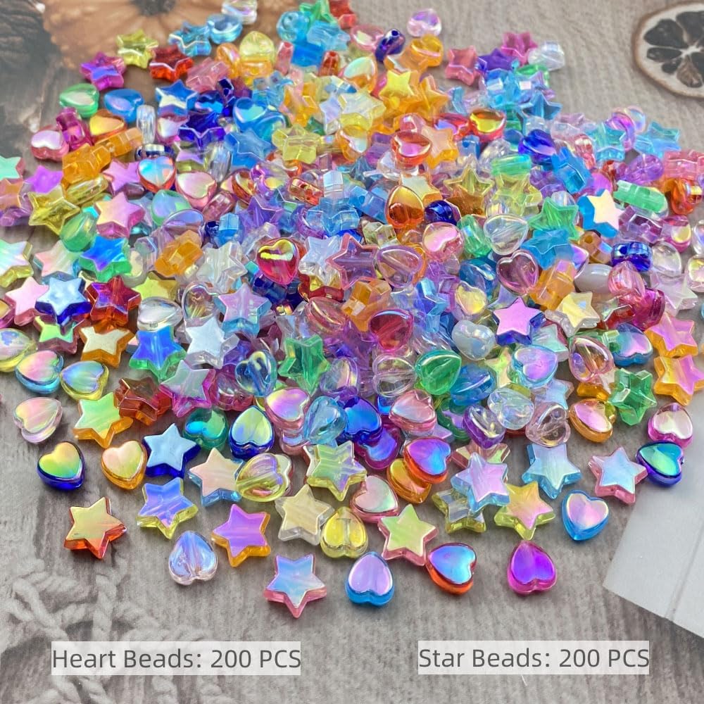 400 PCS Acrylic Heart and Star Shape Beads AB Colorful Cute Beads Loose Spacer Beads for Jewelry Making DIY Bracelet Earring Necklace Key Chains (Mixed Color) - Image 2