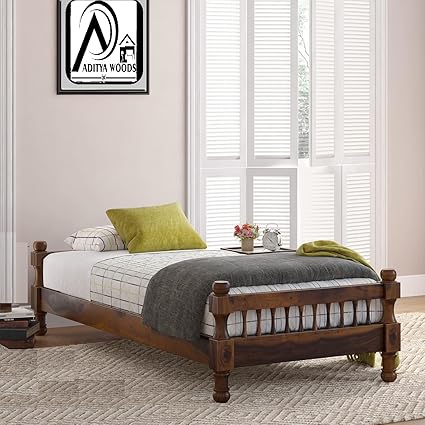 AADITYA WOODS Solid Sheesham Wood Single Bed Cot Without Storage | Single Size Bed for Bedroom | Multipurpose Use Bed- Walnut 22