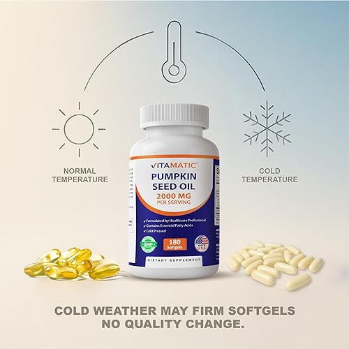 Vista 6 de Vitamatic Aceite de semilla de calabaza 2000mg – 180 cápsulas blandas (paquete de 2-360 unidades)